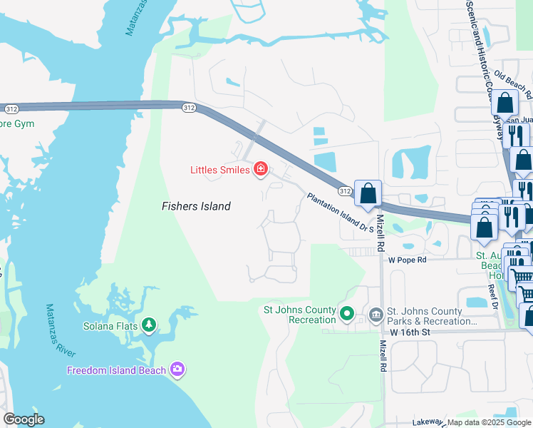 map of restaurants, bars, coffee shops, grocery stores, and more near 31115 Harbour Vista Circle in St. Augustine