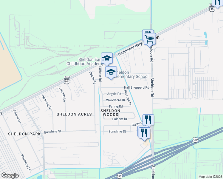 map of restaurants, bars, coffee shops, grocery stores, and more near 16918 Hall Shepperd Road in Houston