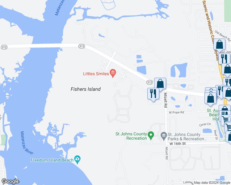 map of restaurants, bars, coffee shops, grocery stores, and more near 21203 Harbour Vista Circle in St. Augustine