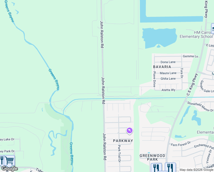 map of restaurants, bars, coffee shops, grocery stores, and more near 11915 Pia Drive in Houston