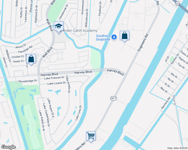 map of restaurants, bars, coffee shops, grocery stores, and more near 3401 Lake Lynn Drive in Gretna