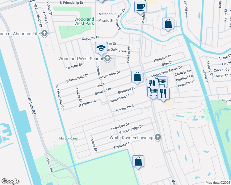 map of restaurants, bars, coffee shops, grocery stores, and more near 2138 Brighton Place in Harvey
