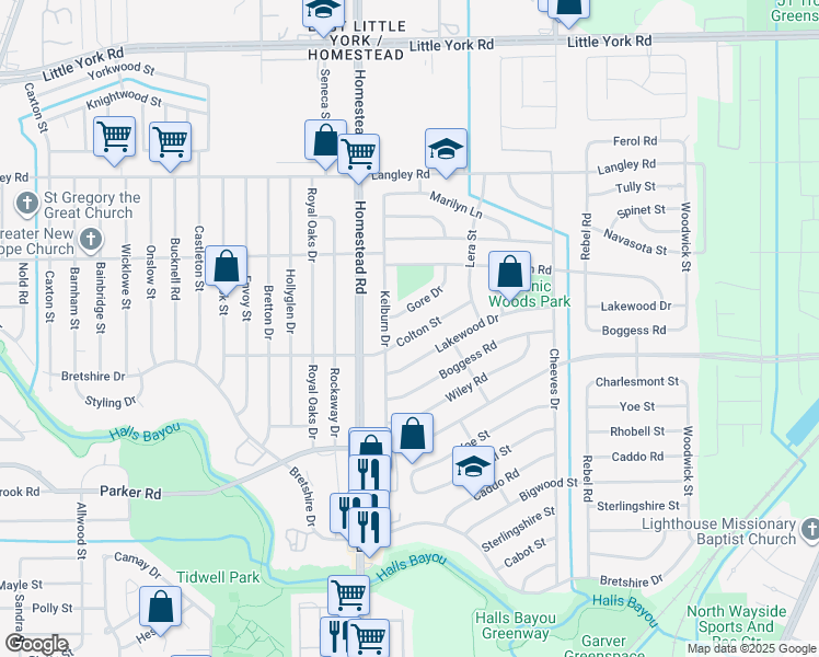 map of restaurants, bars, coffee shops, grocery stores, and more near 7239 Colton Street in Houston