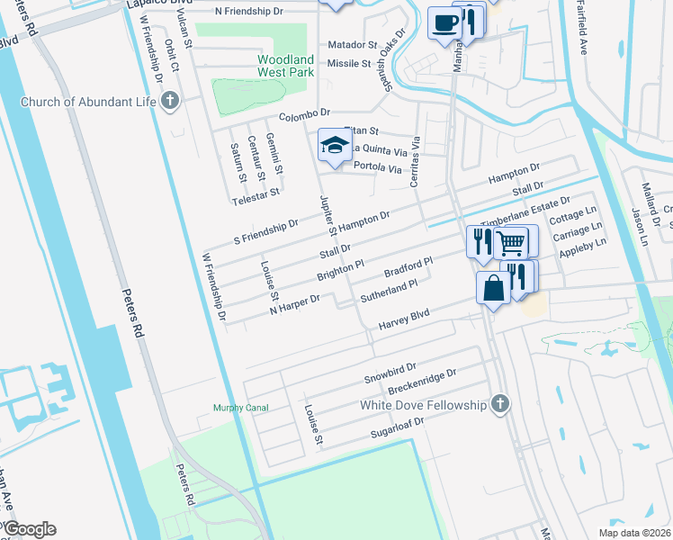 map of restaurants, bars, coffee shops, grocery stores, and more near 2204 Brighton Place in Harvey