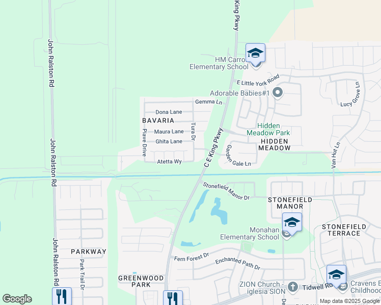 map of restaurants, bars, coffee shops, grocery stores, and more near 9727 Tura Boulevard in Houston