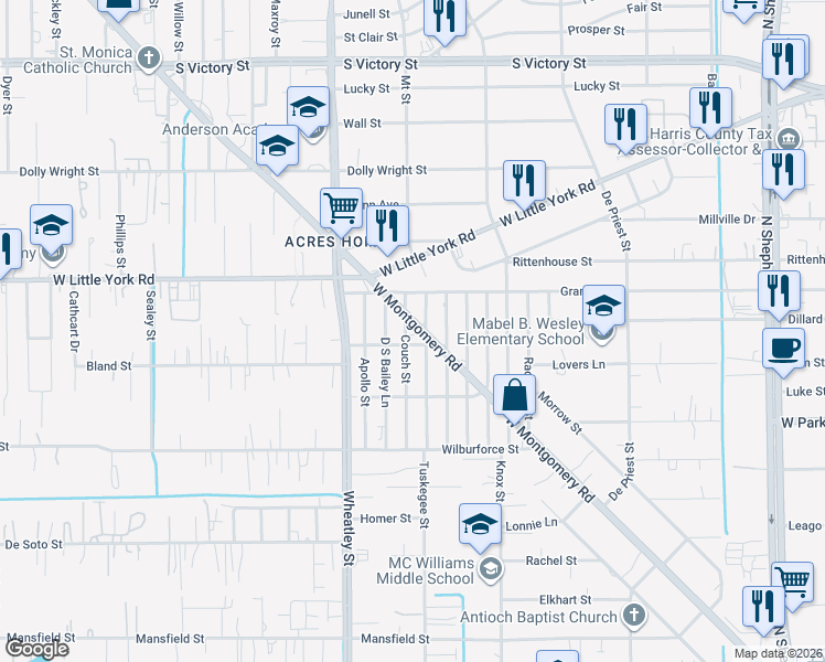 map of restaurants, bars, coffee shops, grocery stores, and more near 6813 Couch Street in Houston