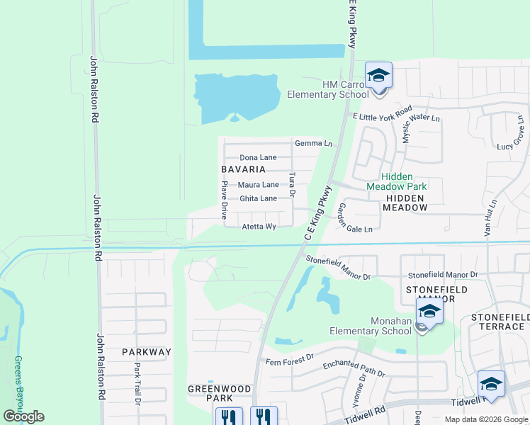 map of restaurants, bars, coffee shops, grocery stores, and more near Cira Court in Houston