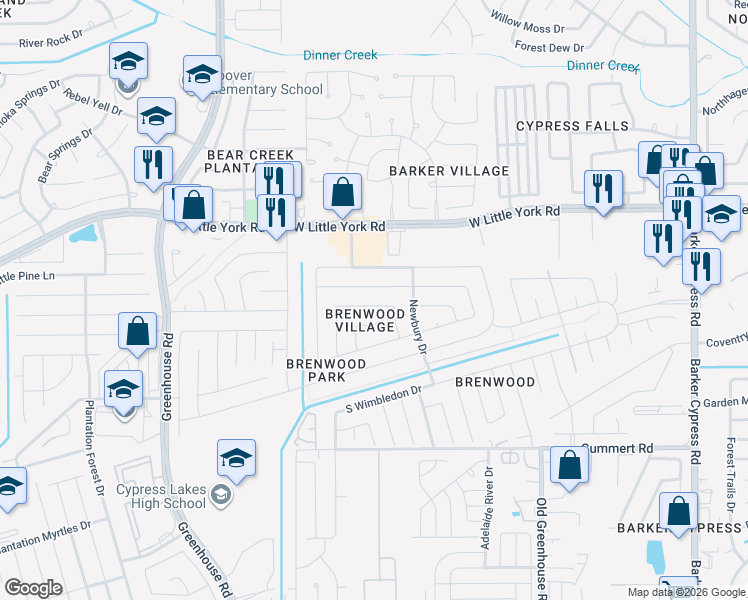 map of restaurants, bars, coffee shops, grocery stores, and more near 18734 Driftwood Springs Drive in Katy