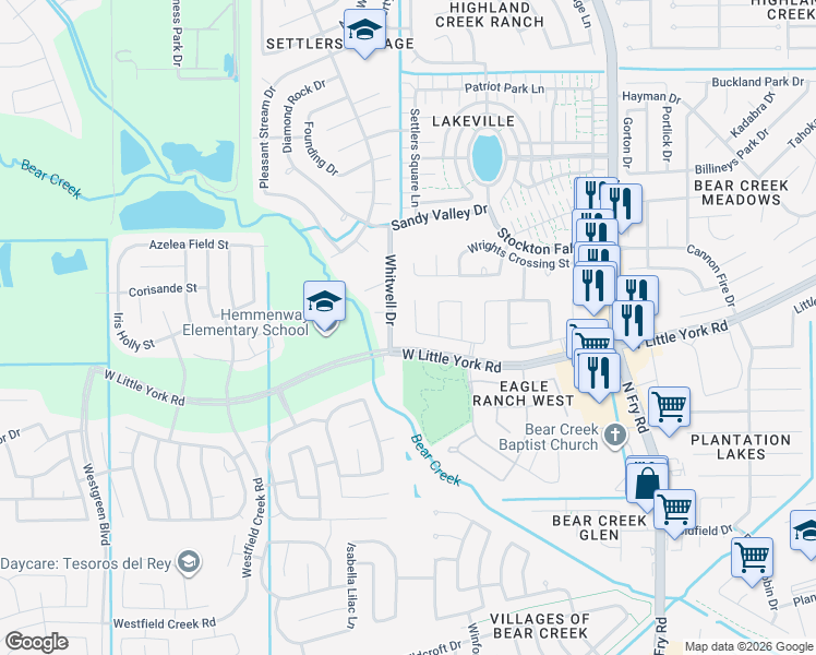 map of restaurants, bars, coffee shops, grocery stores, and more near 5815 Ranch Riata Court in Katy