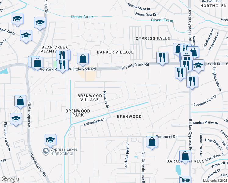 map of restaurants, bars, coffee shops, grocery stores, and more near 18606 Seaton Drive in Katy