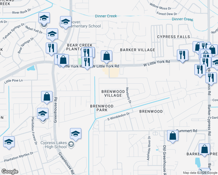 map of restaurants, bars, coffee shops, grocery stores, and more near 18838 Driftwood Springs Drive in Katy