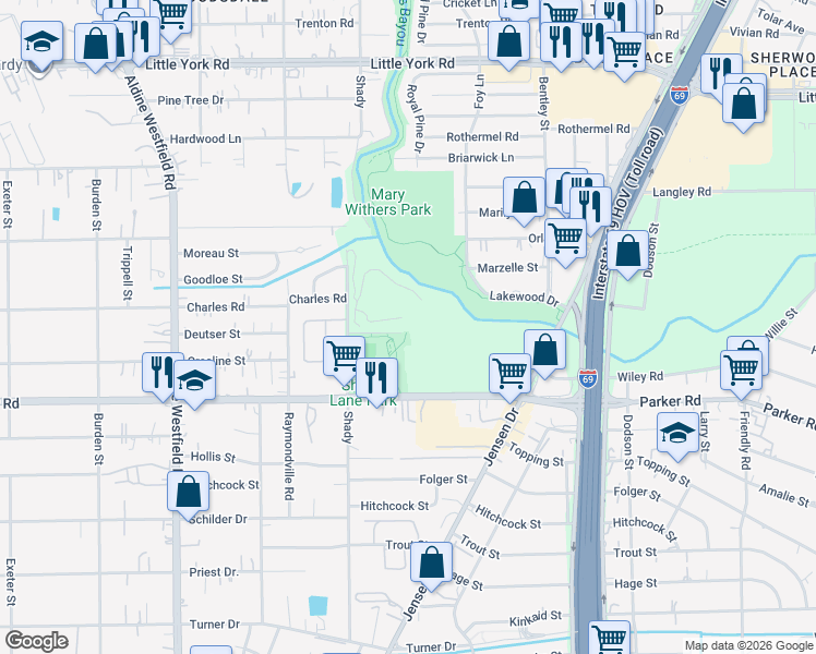 map of restaurants, bars, coffee shops, grocery stores, and more near 2911 Deutser Street in Houston