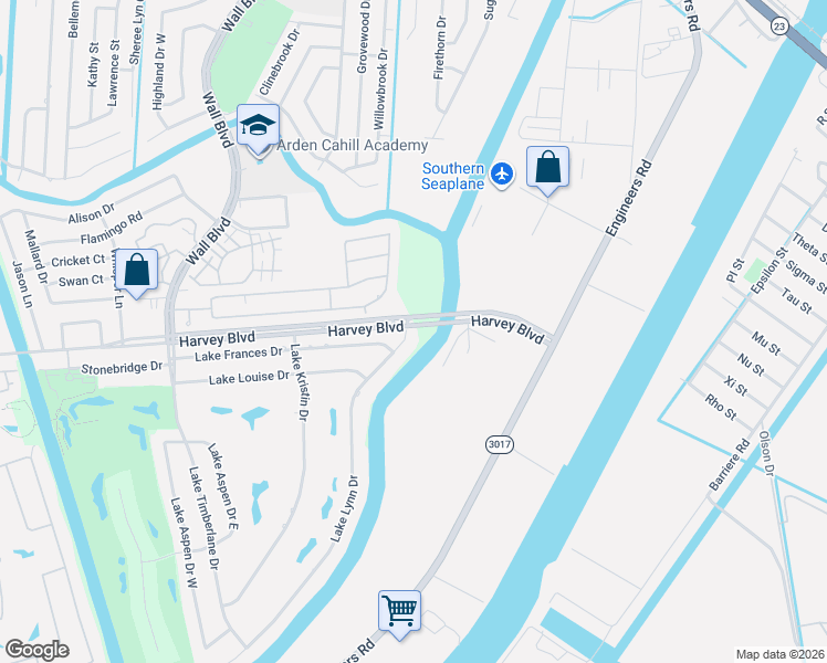 map of restaurants, bars, coffee shops, grocery stores, and more near 3401 Lake Lynn Drive in Gretna