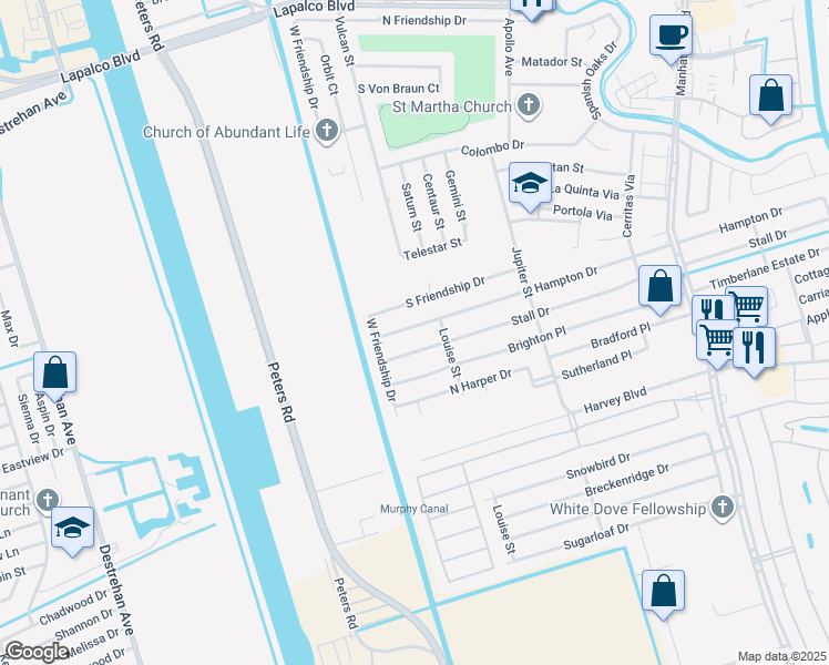 map of restaurants, bars, coffee shops, grocery stores, and more near 2317 Hampton Drive in Harvey