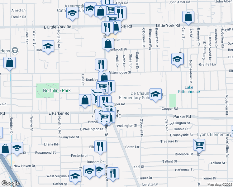 map of restaurants, bars, coffee shops, grocery stores, and more near 6900 Airline Dr in Houston