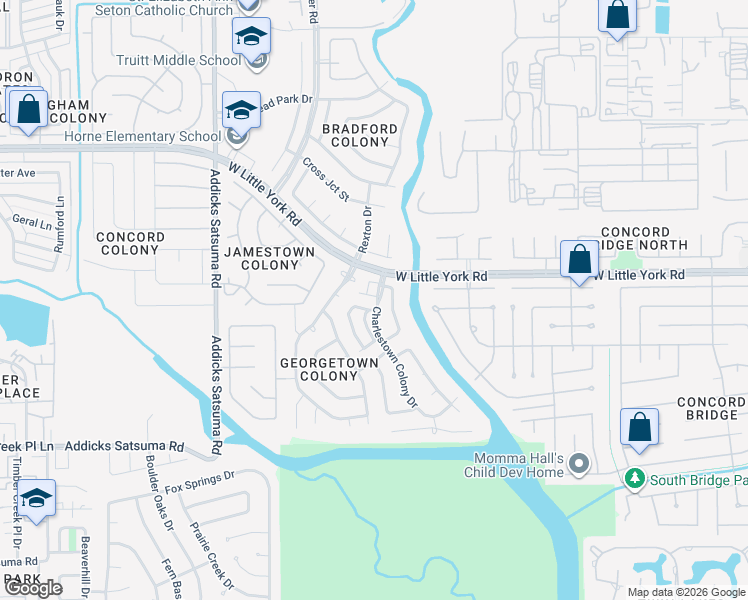 map of restaurants, bars, coffee shops, grocery stores, and more near 14415 Westbury Court in Houston