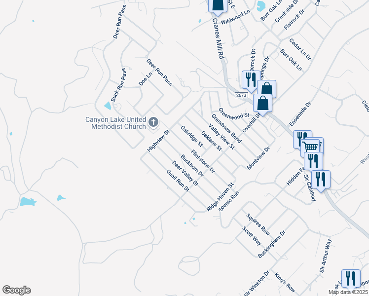 map of restaurants, bars, coffee shops, grocery stores, and more near 209 Buckhorn Drive in Canyon Lake