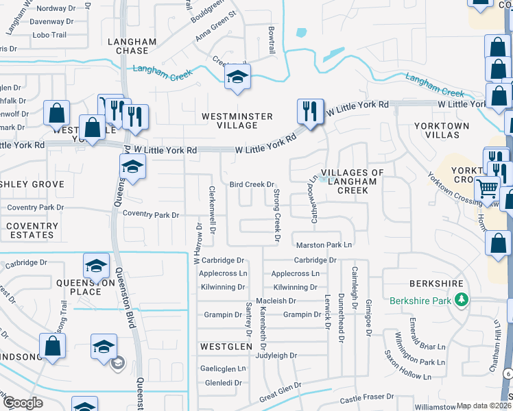 map of restaurants, bars, coffee shops, grocery stores, and more near 5806 Beeston Lane in Houston
