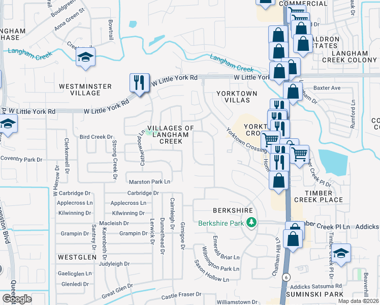 map of restaurants, bars, coffee shops, grocery stores, and more near 16111 Fleethaven Lane in Houston