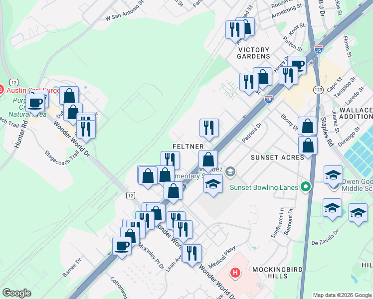 map of restaurants, bars, coffee shops, grocery stores, and more near 133 Sherwood Street in San Marcos
