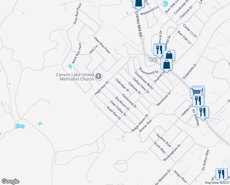 map of restaurants, bars, coffee shops, grocery stores, and more near 209 Buckhorn Drive in Canyon Lake