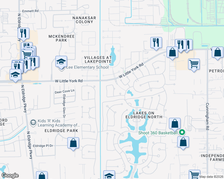 map of restaurants, bars, coffee shops, grocery stores, and more near 6215 Cibola Lane in Houston