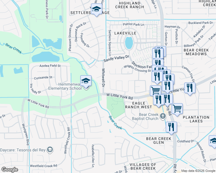map of restaurants, bars, coffee shops, grocery stores, and more near 5815 Ranch Riata Court in Katy