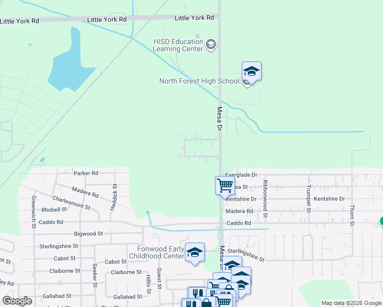 map of restaurants, bars, coffee shops, grocery stores, and more near 8709 Cockburn Street in Houston
