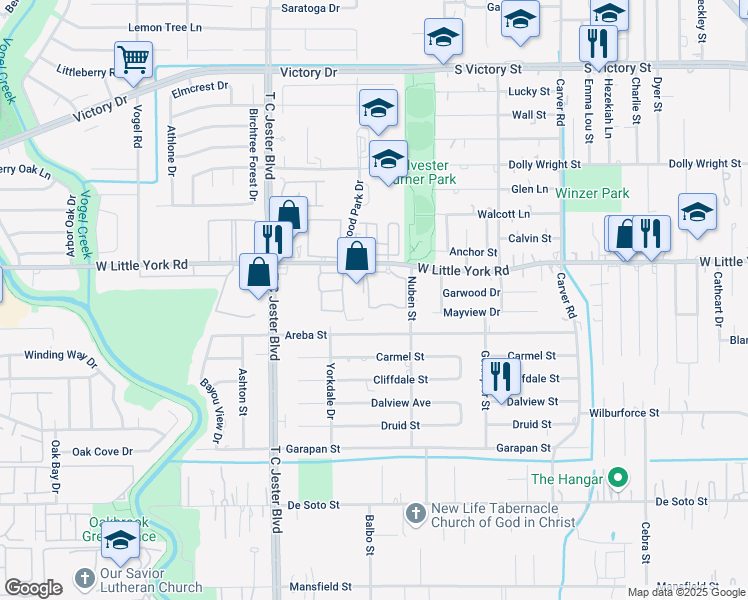 map of restaurants, bars, coffee shops, grocery stores, and more near 3111 West Little York Road in Houston