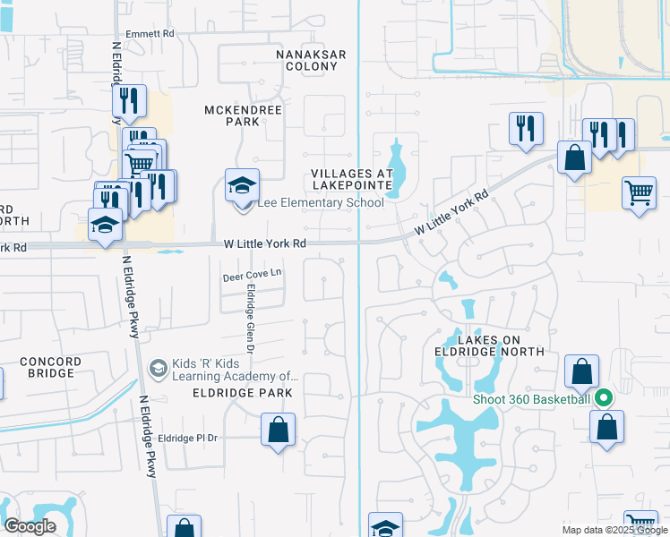 map of restaurants, bars, coffee shops, grocery stores, and more near 6203 Ballina Canyon Lane in Houston