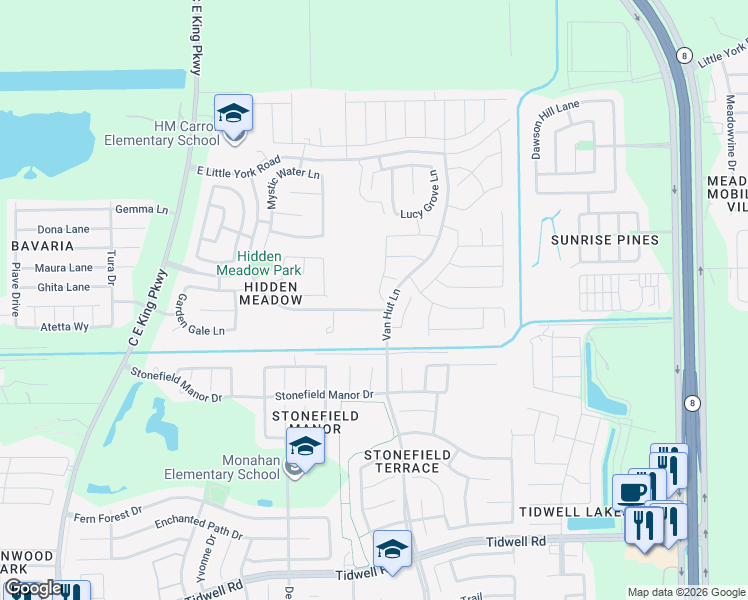 map of restaurants, bars, coffee shops, grocery stores, and more near 9807 Swindale Ridge Lane in Houston