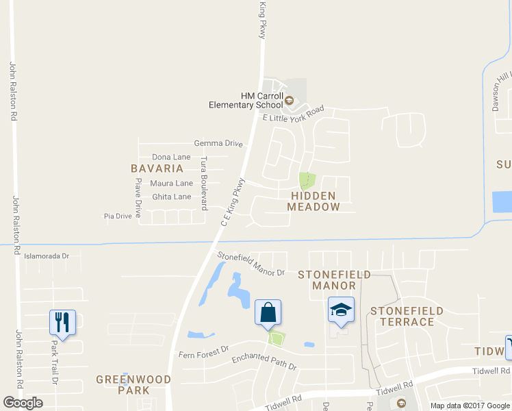 map of restaurants, bars, coffee shops, grocery stores, and more near 12511 Thistle Creek Court in Houston