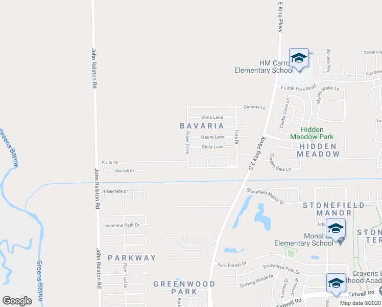 map of restaurants, bars, coffee shops, grocery stores, and more near 9727 Caprice Court in Houston