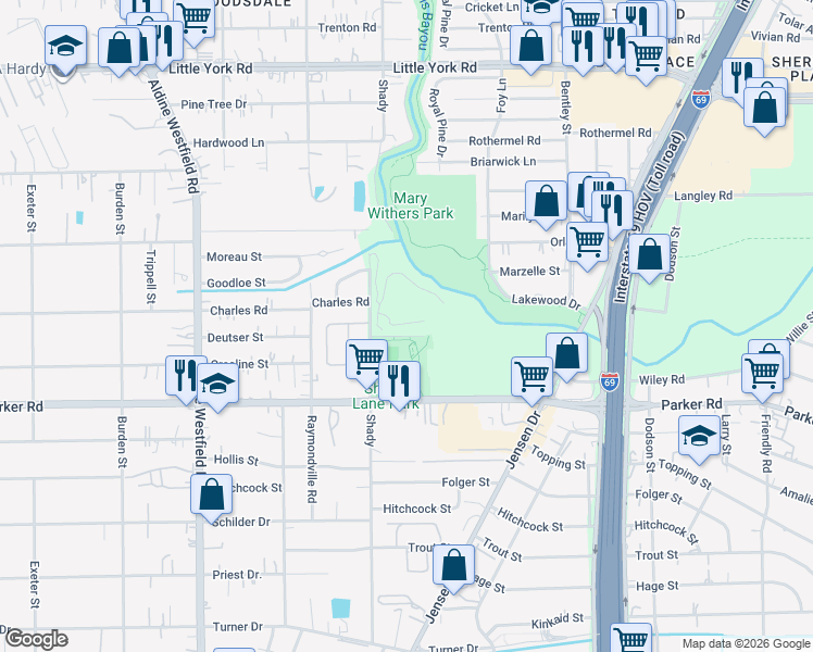 map of restaurants, bars, coffee shops, grocery stores, and more near 2911 Deutser Street in Houston