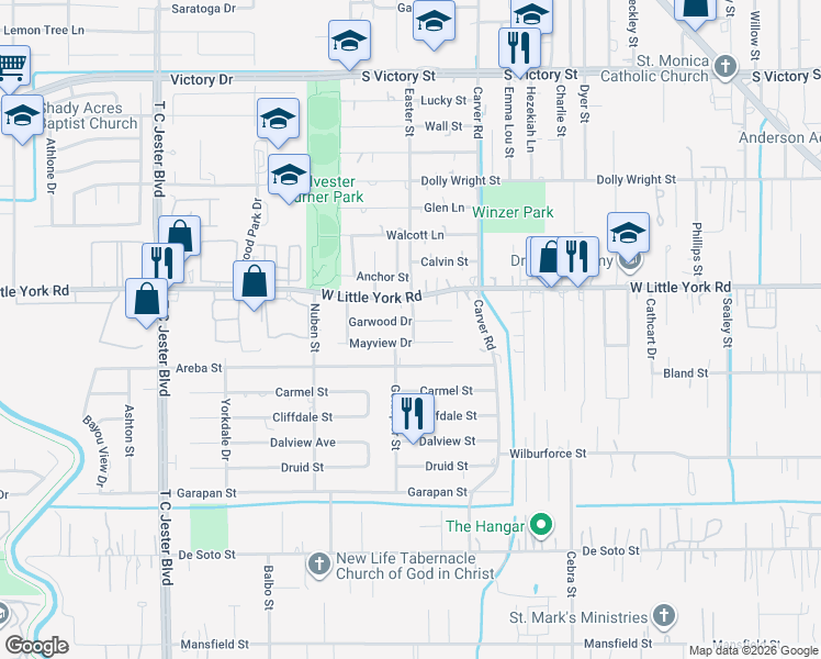 map of restaurants, bars, coffee shops, grocery stores, and more near 2509 Garwood Dr in Houston