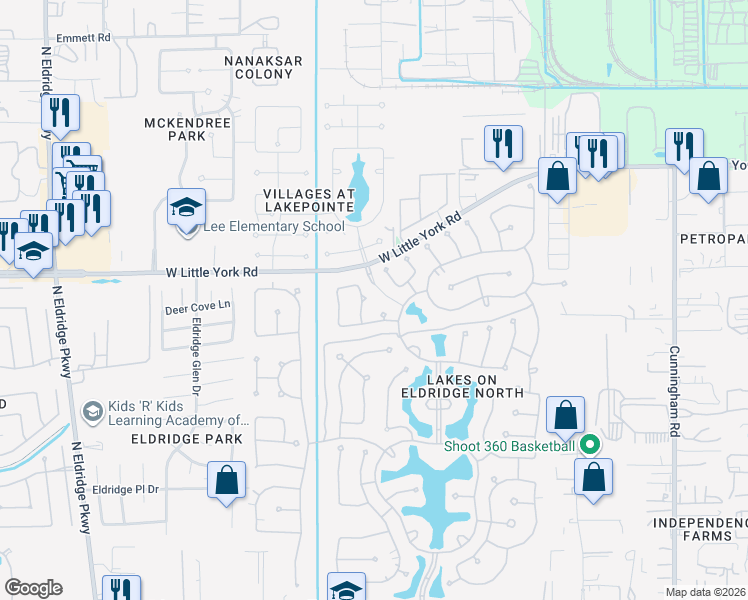 map of restaurants, bars, coffee shops, grocery stores, and more near 6215 Cibola Lane in Houston
