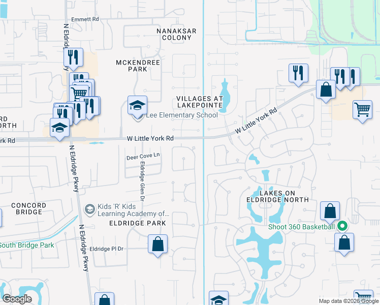 map of restaurants, bars, coffee shops, grocery stores, and more near 6203 Ballina Canyon Lane in Houston