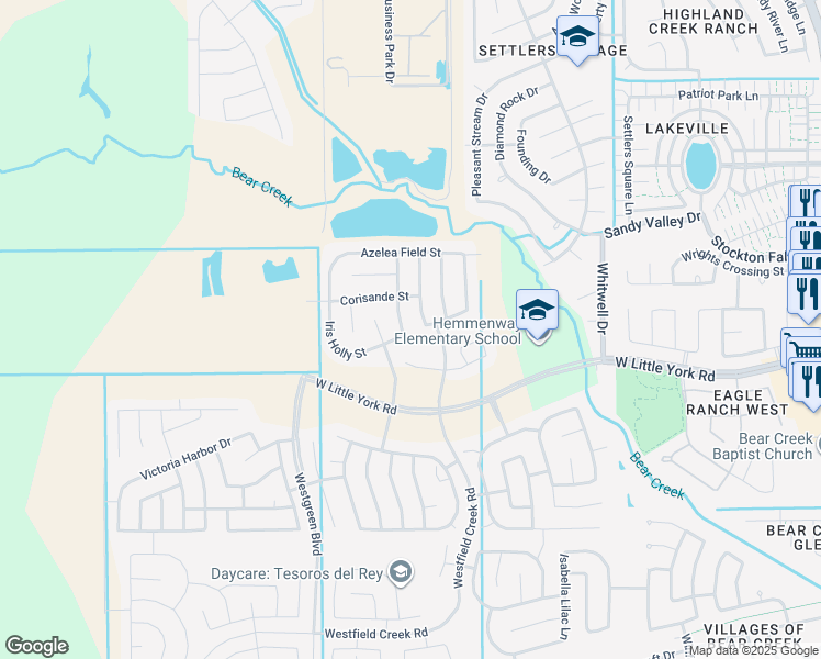 map of restaurants, bars, coffee shops, grocery stores, and more near 6010 Diantha Street in Katy