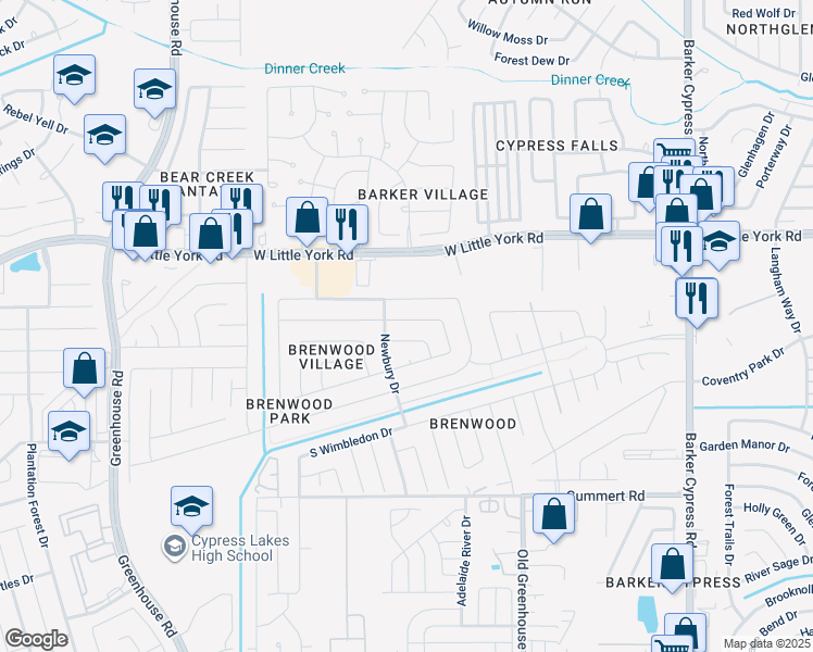 map of restaurants, bars, coffee shops, grocery stores, and more near 18606 Seaton Drive in Katy