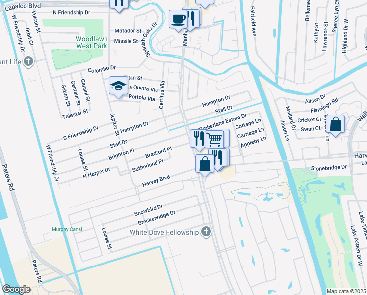 map of restaurants, bars, coffee shops, grocery stores, and more near 1909 Bradford Place in Harvey