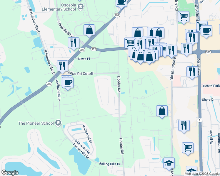 map of restaurants, bars, coffee shops, grocery stores, and more near 458 Ashby Landing Way in St. Augustine