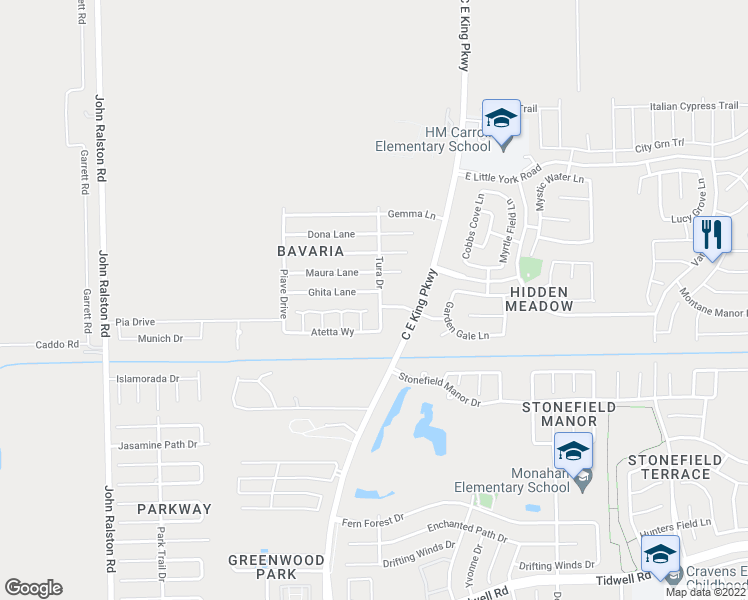 map of restaurants, bars, coffee shops, grocery stores, and more near 9731 Tura Boulevard in Houston