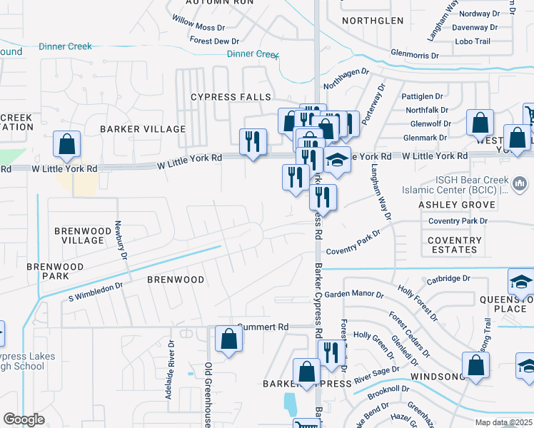 map of restaurants, bars, coffee shops, grocery stores, and more near 6226 Brenwood Circle in Katy