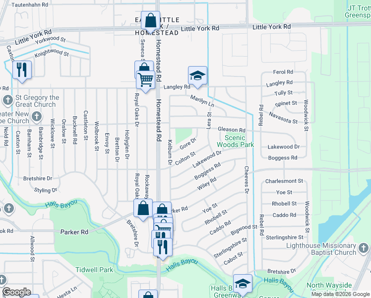 map of restaurants, bars, coffee shops, grocery stores, and more near 7239 Colton Street in Houston