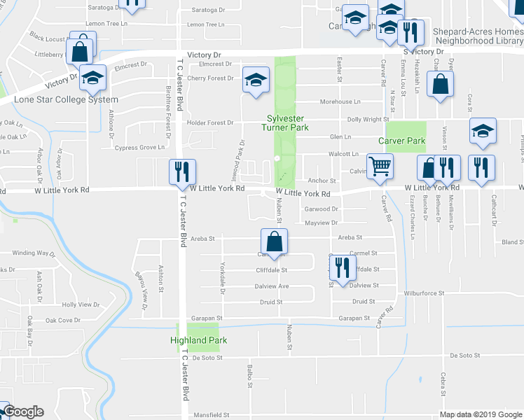 map of restaurants, bars, coffee shops, grocery stores, and more near 3111 West Little York Road in Houston