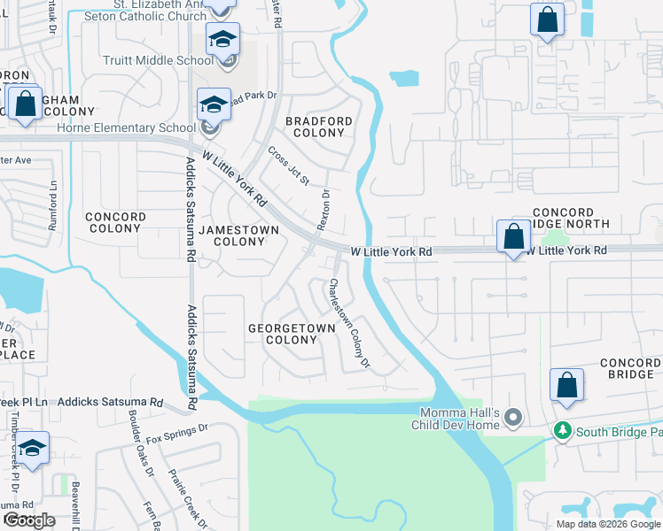 map of restaurants, bars, coffee shops, grocery stores, and more near 14415 Westbury Court in Houston