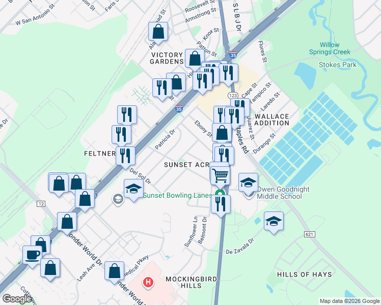 map of restaurants, bars, coffee shops, grocery stores, and more near in San Marcos