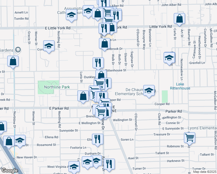 map of restaurants, bars, coffee shops, grocery stores, and more near 6900 Airline Drive in Houston