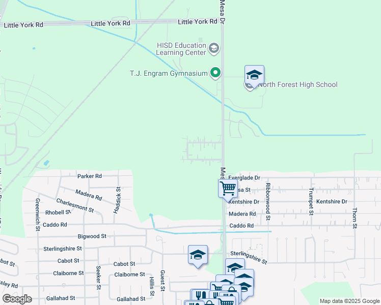 map of restaurants, bars, coffee shops, grocery stores, and more near 10304 Mayberry Street in Houston