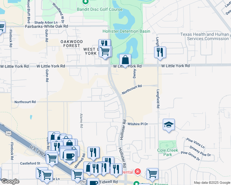 map of restaurants, bars, coffee shops, grocery stores, and more near 601 Northcourt Road in Houston